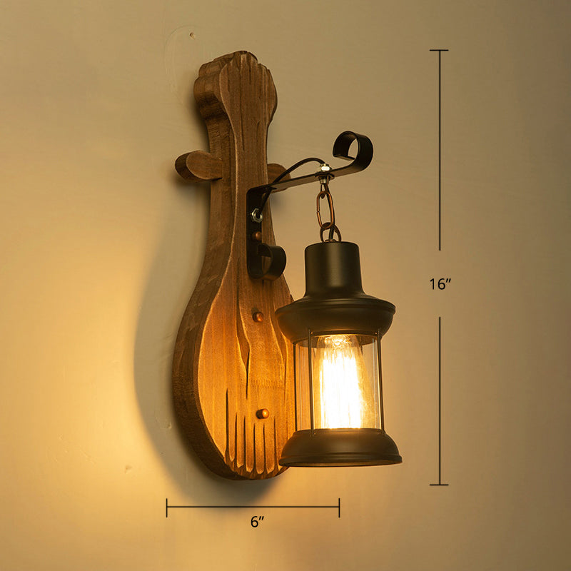Wooden Brown Wall Lamp Geometrically Designed Country Style Wall Sconce for Hallway