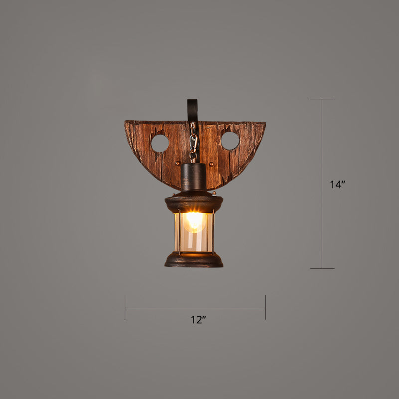 Wooden Brown Wall Lamp Geometrically Designed Country Style Wall Sconce for Hallway