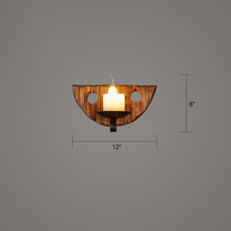 Wooden Brown Wall Lamp Geometrically Designed Country Style Wall Sconce for Hallway