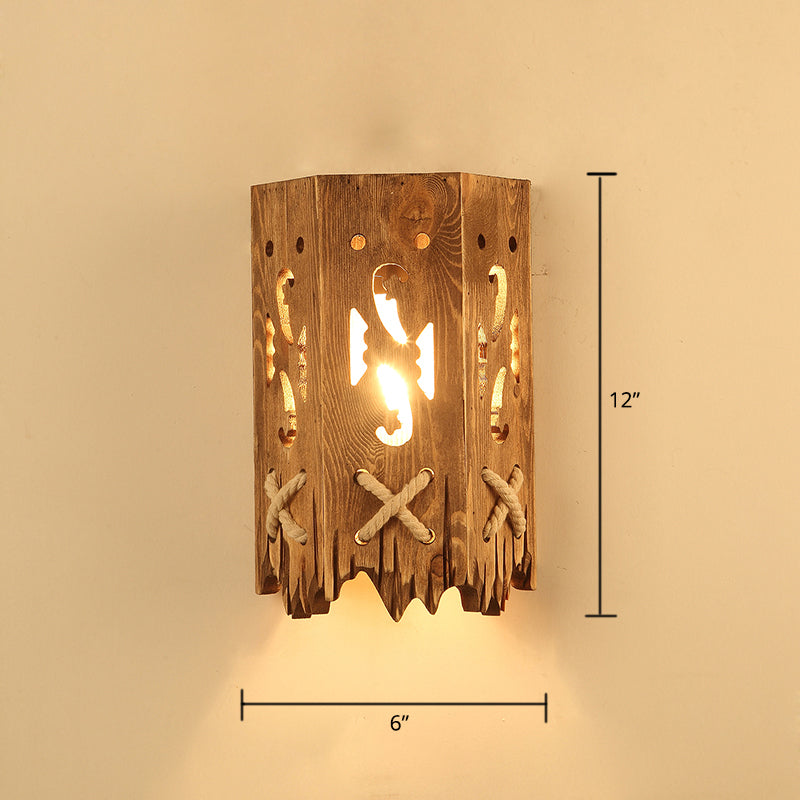 Wooden Brown Wall Lamp Geometrically Designed Country Style Wall Sconce for Hallway