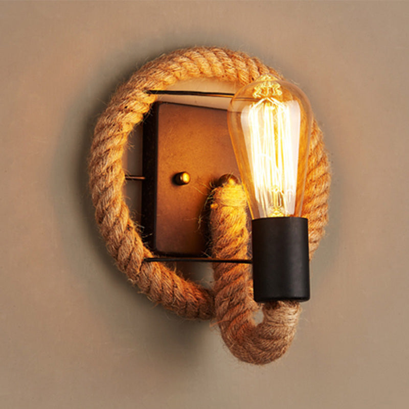Running Shape Rope Wall Light Rustic 1-Head Corridor Wall Lamp with Track Light Design in Wood