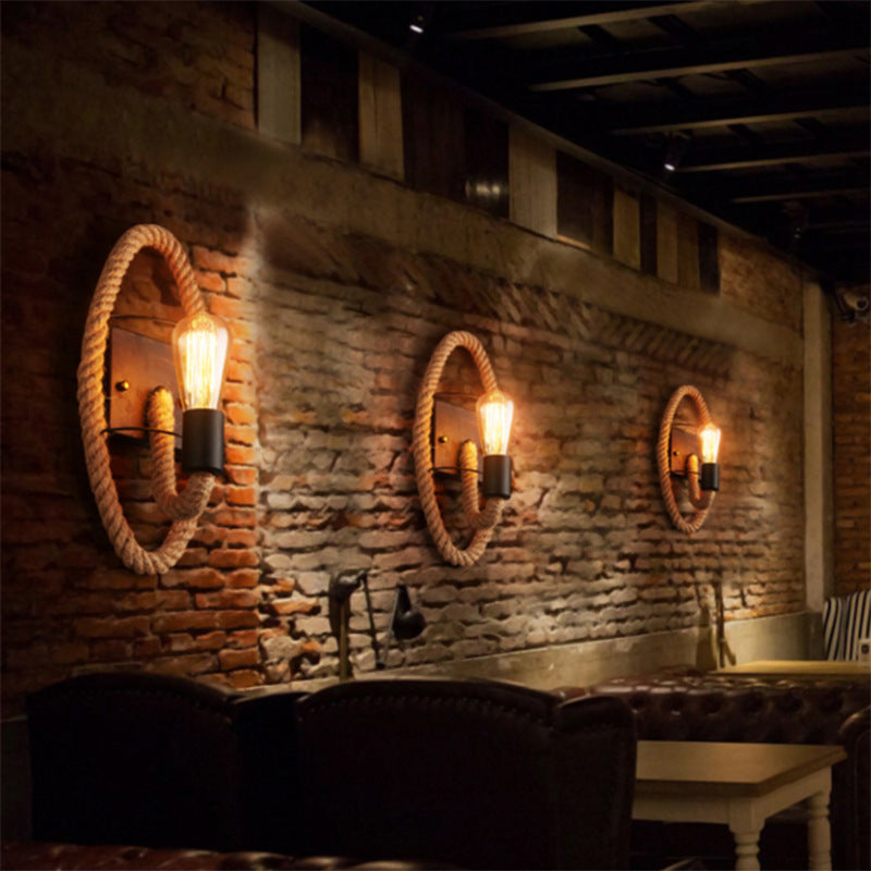 Running Shape Rope Wall Lamp Rustic 1-Head Hallway Wall Lamp with Track Light Design in Wood