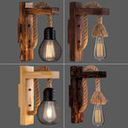 Wooden L-shaped Wall Support Lantern Farmhouse 1 Lamp Bedroom Wall Lamp with Rope Arm