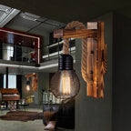 Wooden L-shaped Wall Support Lantern Farmhouse 1 Lamp Bedroom Wall Lamp with Rope Arm