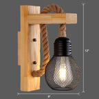 Wooden L-shaped Wall Support Lantern Farmhouse 1 Lamp Bedroom Wall Lamp with Rope Arm