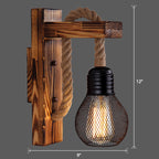 Wooden L-shaped Wall Support Lantern Farmhouse 1 Lamp Bedroom Wall Lamp with Rope Arm