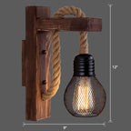 Wooden L-shaped Wall Support Lantern Farmhouse 1 Lamp Bedroom Wall Lamp with Rope Arm
