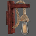 Wooden L-shaped Wall Support Lantern Farmhouse 1 Lamp Bedroom Wall Lamp with Rope Arm