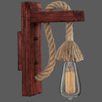 Wooden L-shaped Wall Support Lantern Farmhouse 1 Lamp Bedroom Wall Lamp with Rope Arm