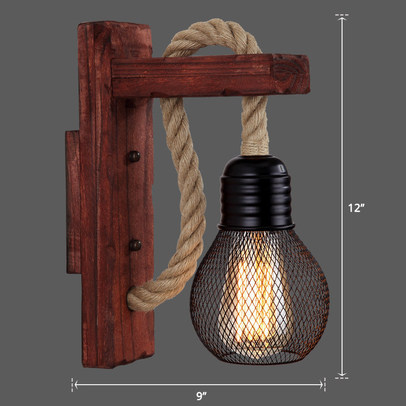 Wooden L-shaped Wall Support Lantern Farmhouse 1 Lamp Bedroom Wall Lamp with Rope Arm