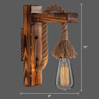 Wooden L-shaped Wall Support Lantern Farmhouse 1 Lamp Bedroom Wall Lamp with Rope Arm