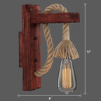 Wooden L-shaped Wall Support Lantern Farmhouse 1 Lamp Bedroom Wall Lamp with Rope Arm