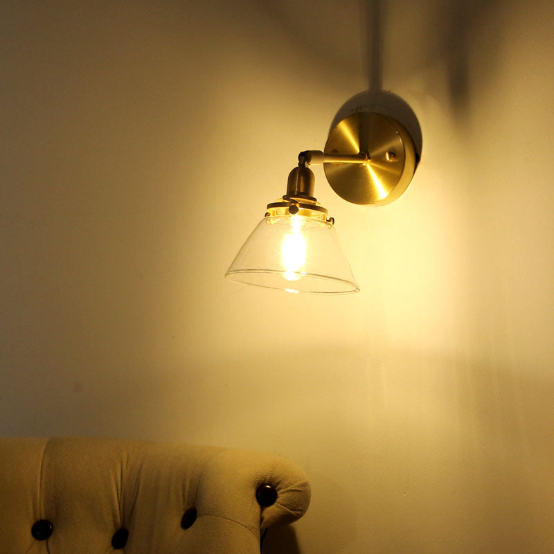 Minimalist Rejuvenation Rotating Wall Lighting Single Lamps Glass Wall Lamp in Brass for Living Room