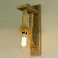 Single Bulb Wall Light Rustic Open Bulb Rope Wall Light with Wood Holder