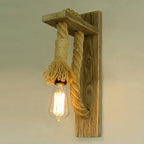 Single Bulb Wall Light Rustic Open Bulb Rope Wall Light with Wood Holder