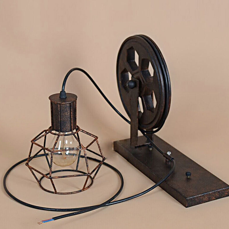 Spherical Wire Cage Foyer Wall Lamp Rustic Iron 1-Light Bedroom Wall Mount Lamp with Pulley