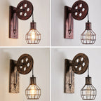 Spherical Wire Cage Foyer Wall Lamp Rustic Iron 1-Light Bedroom Wall Mount Lamp with Pulley