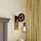 Spherical Wire Cage Foyer Wall Lamp Rustic Iron 1-Light Bedroom Wall Mount Lamp with Pulley