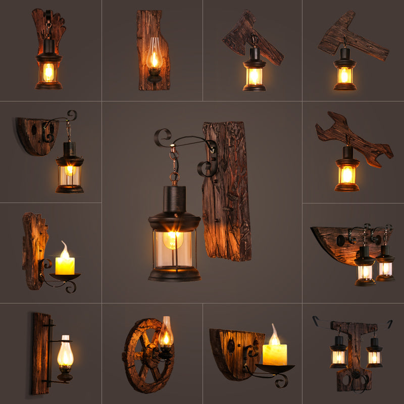 Nautical Geometric Wall Lamp Wooden Wall Mount Lighting for Living Room