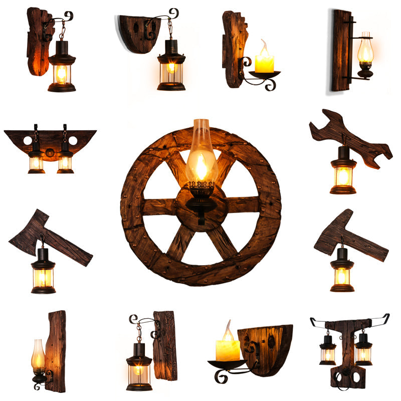 Nautical Geometric Wall Lamp Wooden Wall Mount Lighting for Living Room