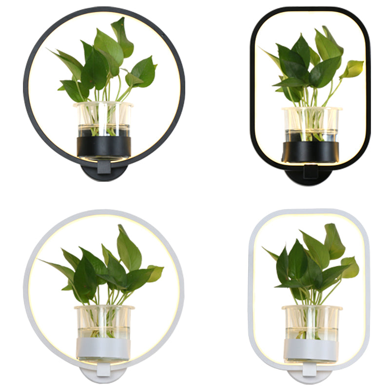 Ring-shaped Wall Lamp Nordic Acrylic Nightstand LED Wall Lamp with Glass Plant Holder