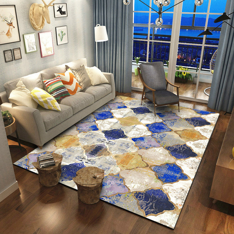 Olden Geometric Printed Carpet Multicolored Synthetic Carpet Non-Slip Rug Stain-Resistant Carpet for the living room