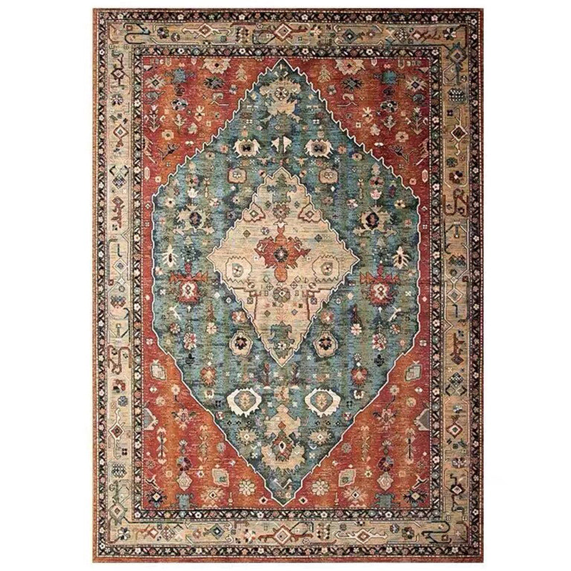 Multi Color Living Room Rug Persian Geometric Printed Indoor Rug Cotton Blend Non-Slip Easy Maintenance Area Rug