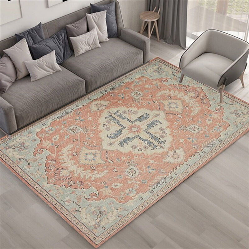 Multi Color Living Room Rug Persian Geometric Printed Indoor Rug Cotton Blend Non-Slip Easy Maintenance Area Rug