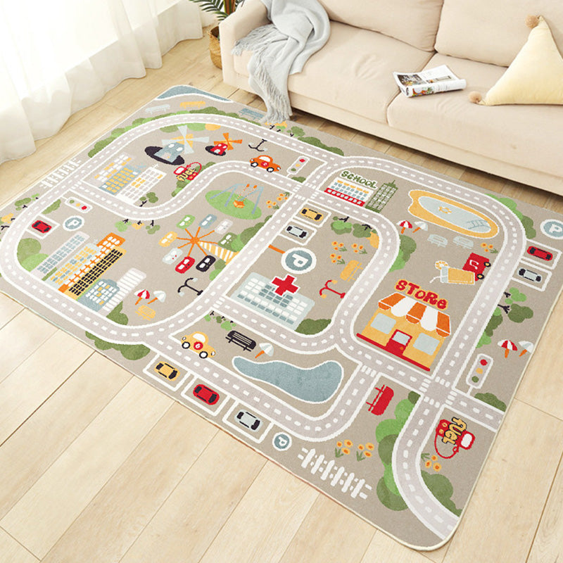 Beautiful car-printed carpet multicolor cotton blend area rug non-slip stain-resistant easy-care indoor rug for children