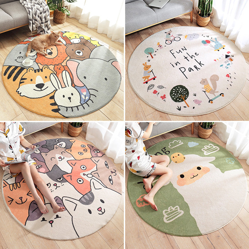 Multicolor Novelty Carpet Lambswool Cartoon-printed Carpet with Non-slip Backing Easy-care Indoor Carpet for Kids