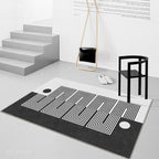 Black Gray-White Striped Carpet Cotton Blend Novelty Area Rug Non-Slip Backing Machine Washable Indoor Rug for Room