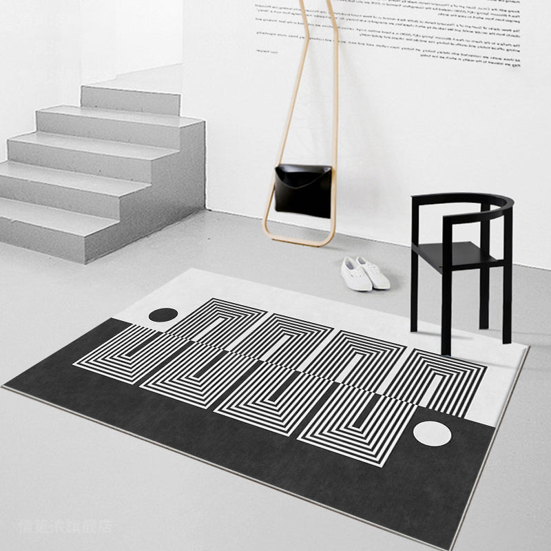 Black Gray-White Striped Carpet Cotton Blend Novelty Area Rug Non-Slip Backing Machine Washable Indoor Rug for Room