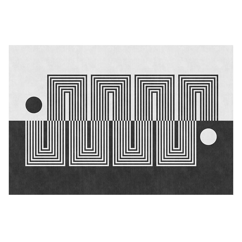 Black Gray-White Striped Carpet Cotton Blend Novelty Area Rug Non-Slip Backing Machine Washable Indoor Rug for Room