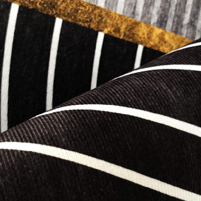 Black Gray-White Striped Carpet Cotton Blend Novelty Area Rug Non-Slip Backing Machine Washable Indoor Rug for Room