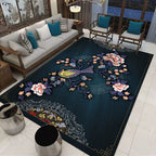 Multi-Colored Oriental Carpet Cotton Blend Patterned Area Rug Non-Slip Back Pet-Friendly Indoor Diamond Carpet for the Living Room