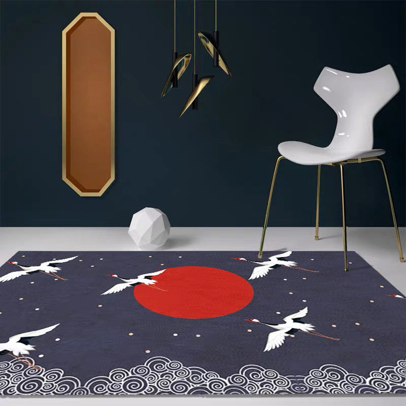 Nordic Crane Pattern Rug Multi-Color Synthetic Area Rug Pet-Friendly Easy Maintenance Stain-Resistant Carpet for Room