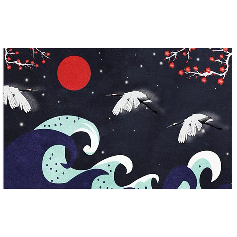 Nordic Crane Pattern Rug Multi-Color Synthetic Area Rug Pet-Friendly Easy Maintenance Stain-Resistant Carpet for Room