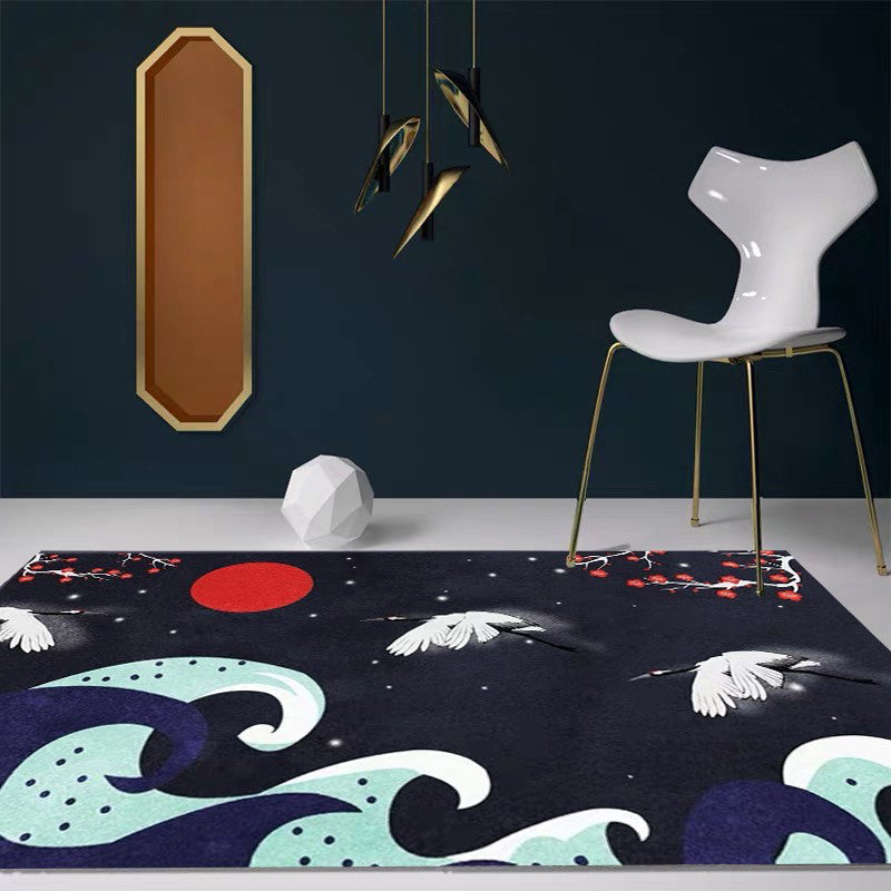 Nordic Crane Pattern Rug Multi-Color Synthetic Area Rug Pet-Friendly Easy Maintenance Stain-Resistant Carpet for Room