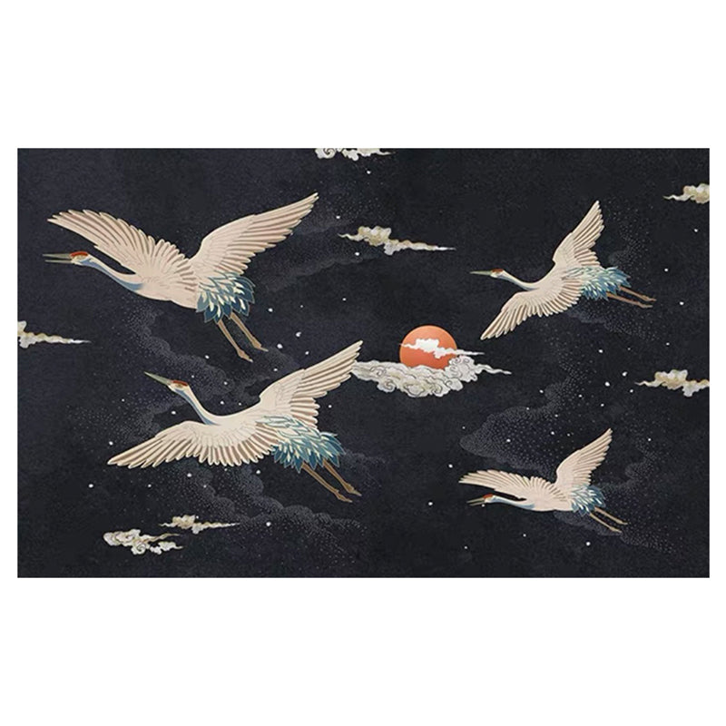 Nordic Crane Pattern Rug Multi-Color Synthetic Area Rug Pet-Friendly Easy Maintenance Stain-Resistant Carpet for Room