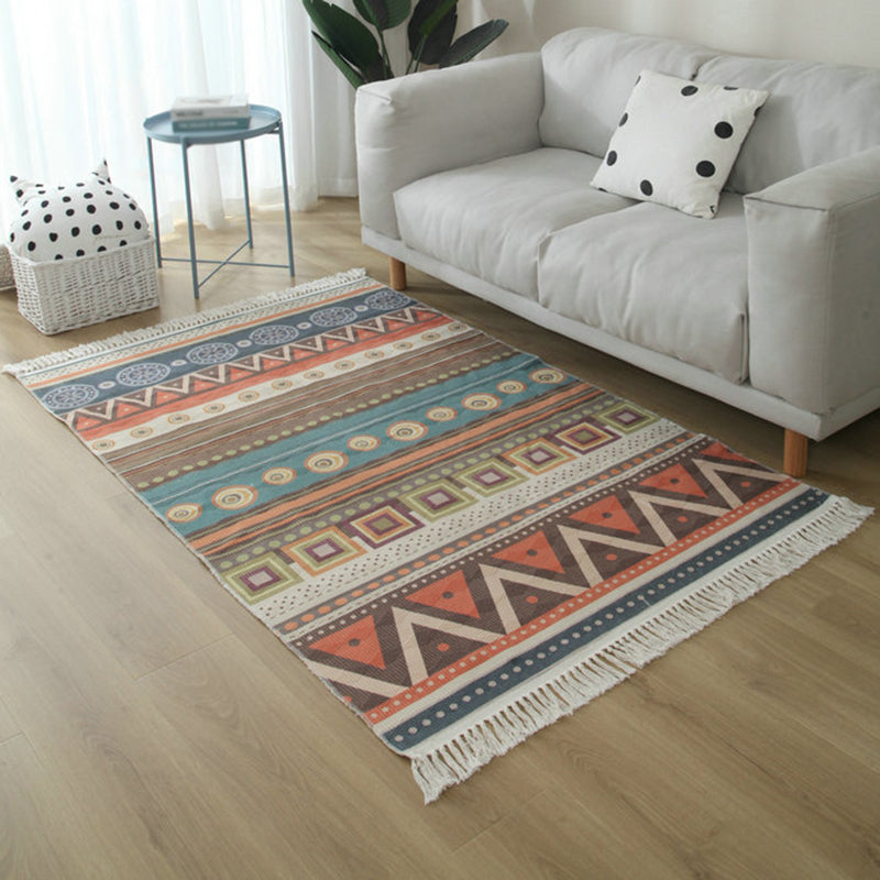 Simple Living Room Rug Multicolored Geometric Printed Area Rug Cotton Pet Friendly Easy Care Indoor Rug