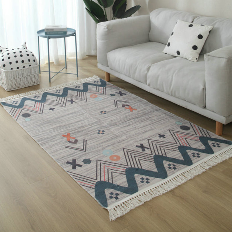 Simple Living Room Rug Multicolored Geometric Printed Area Rug Cotton Pet Friendly Easy Care Indoor Rug