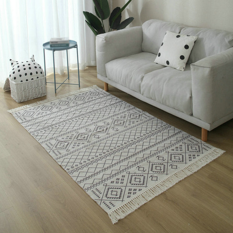 Simple Living Room Rug Multicolored Geometric Printed Area Rug Cotton Pet Friendly Easy Care Indoor Rug