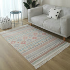 Simple Living Room Rug Multicolored Geometric Printed Area Rug Cotton Pet Friendly Easy Care Indoor Rug