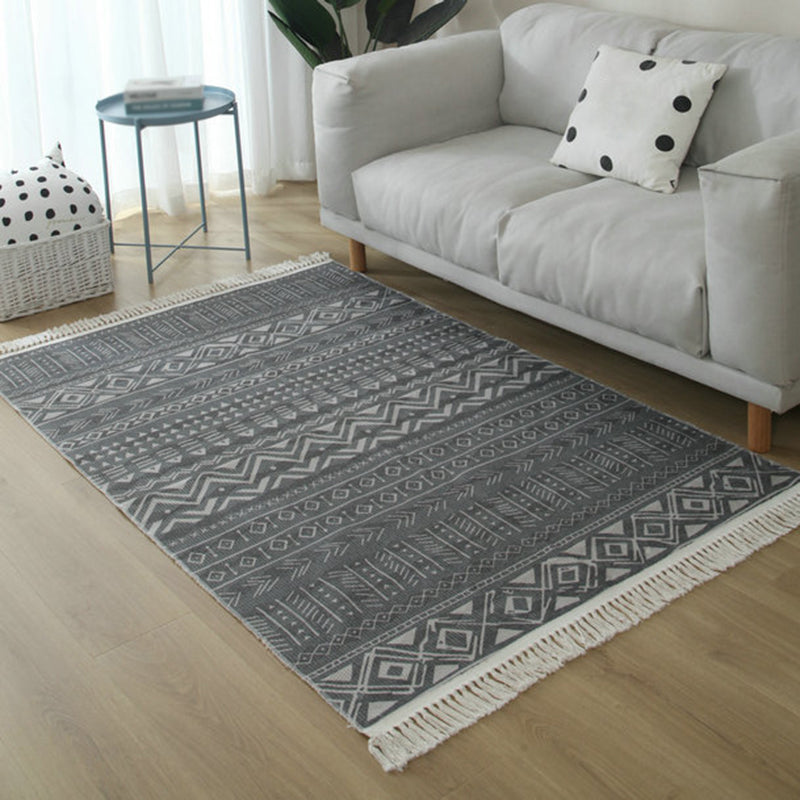 Simple Living Room Rug Multicolored Geometric Printed Area Rug Cotton Pet Friendly Easy Care Indoor Rug