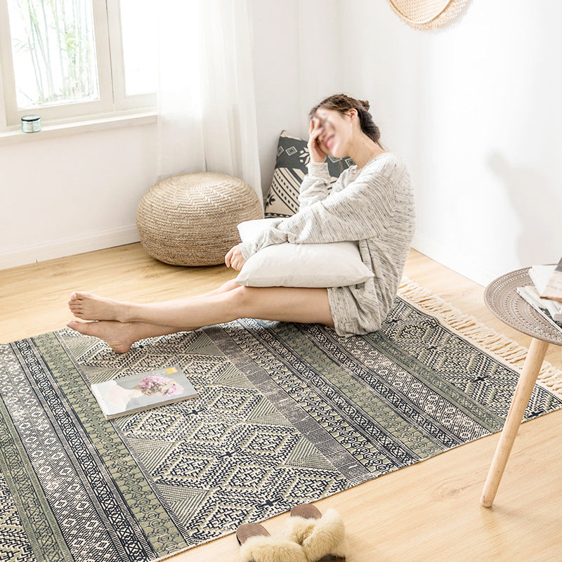 Multicolored Bedroom Rug Western Geometric Printed Area Rug Cotton Easy Care Pet Friendly Indoor Rug