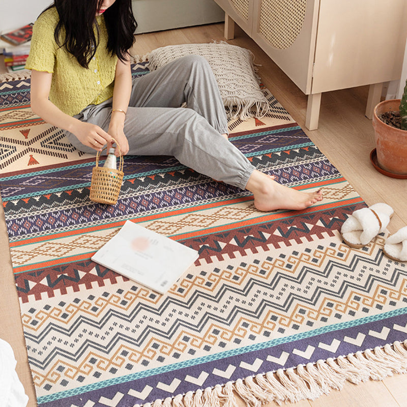 Multicolored Bedroom Rug Western Geometric Printed Area Rug Cotton Easy Care Pet Friendly Indoor Rug