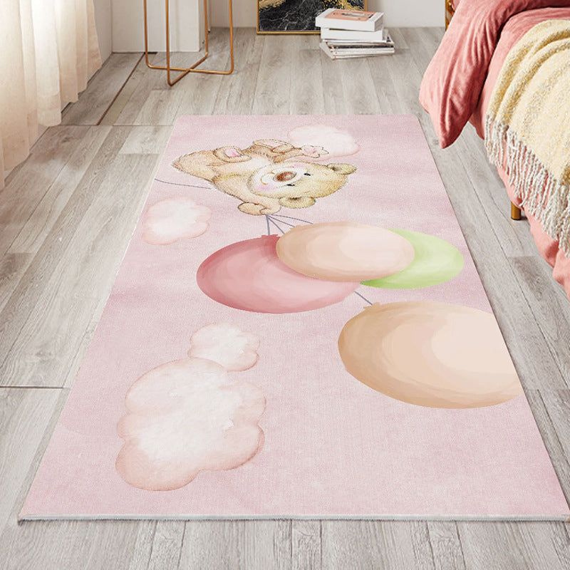Cute Bedroom Rug Multicolored Cartoon Print Indoor Rug Polyester Anti-Slip Back Pet-Friendly Carpet