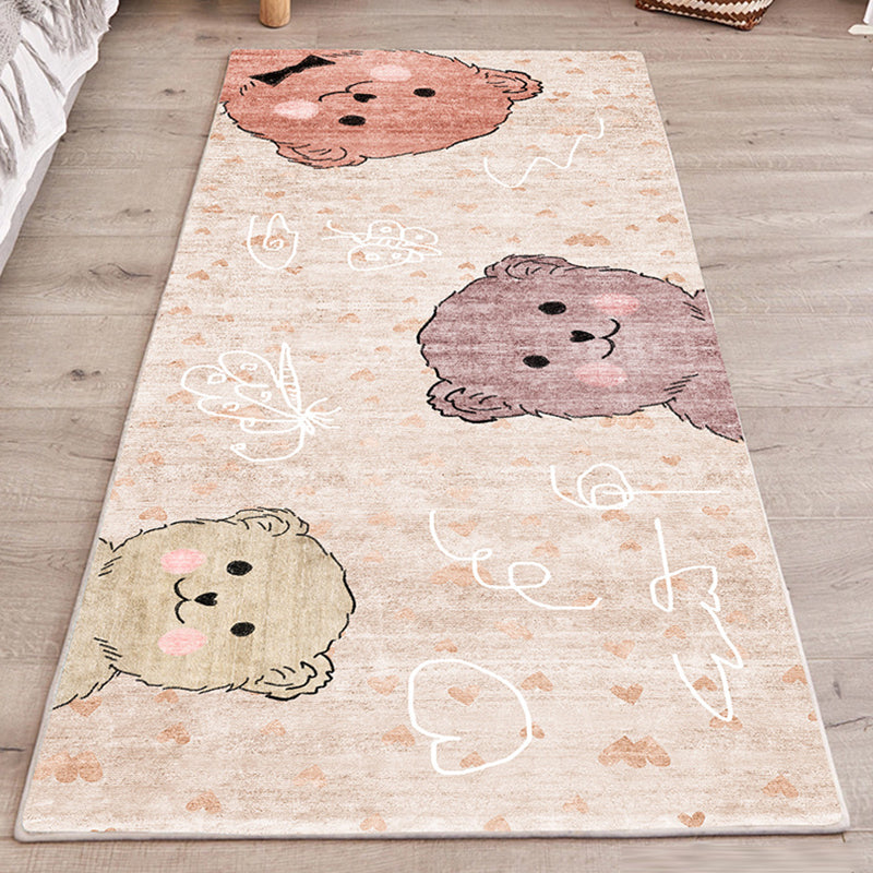 Cute Bedroom Rug Multicolored Cartoon Print Indoor Rug Polyester Anti-Slip Back Pet-Friendly Carpet