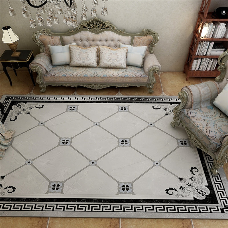 Scandinavian living room rug Multicolored checkered pattern Printed rug Polyester Non-slip Pet-friendly rug