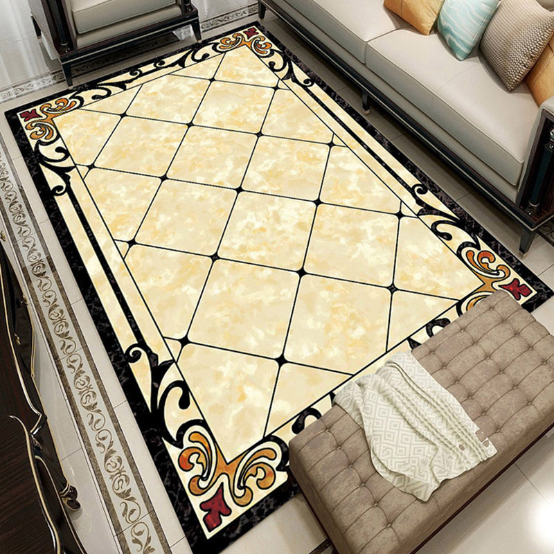 Contemporary living room rug Multicolored check pattern Indoor rug Polyester Non-slip back Stain-resistant rug